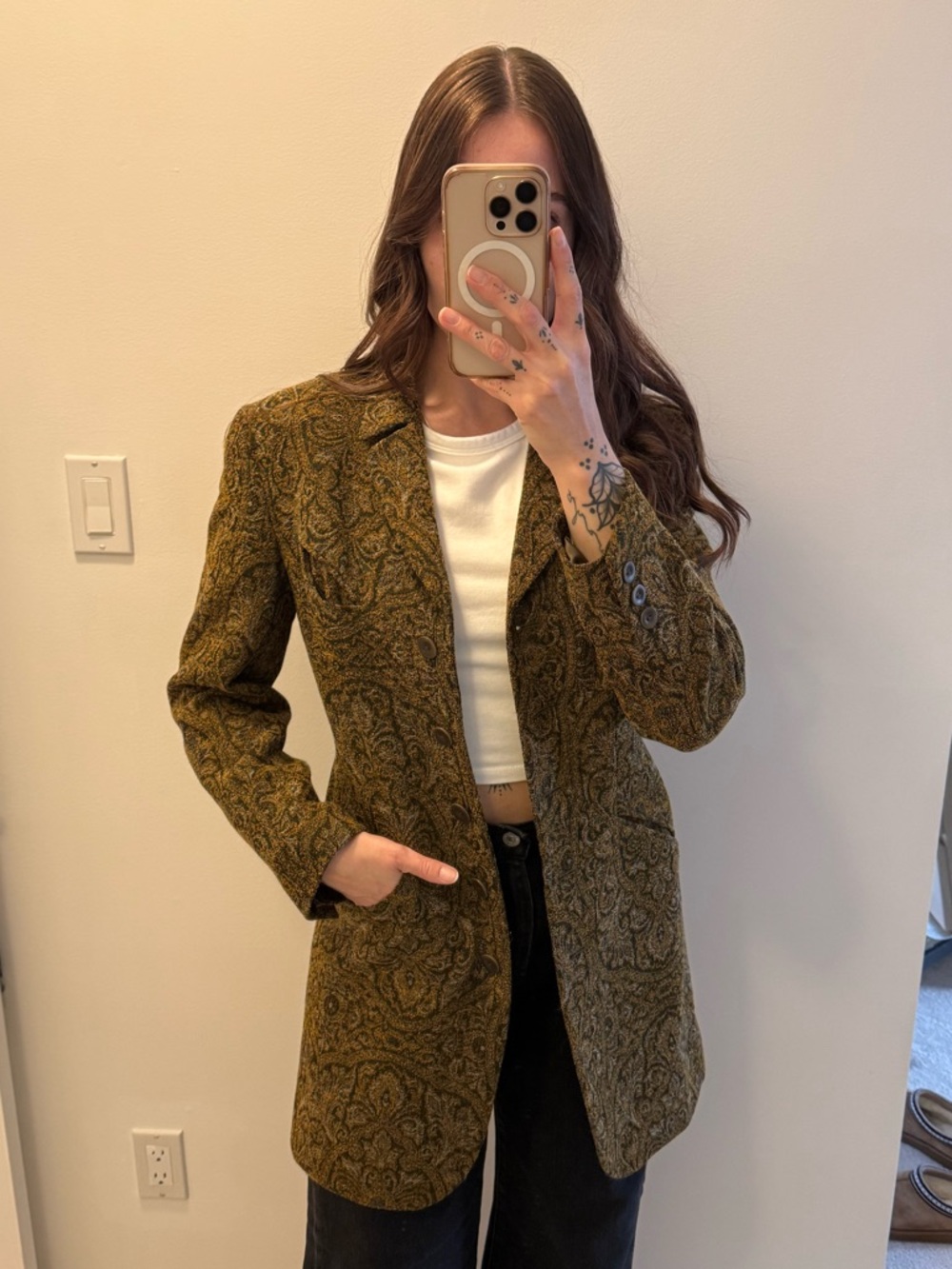Vintage Kenzo Olive Wool Paisley Longline Blazer *made in France*
